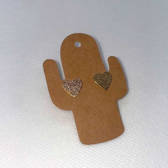 Gold Heart Studs Post Earrings - Picture 5 of 5